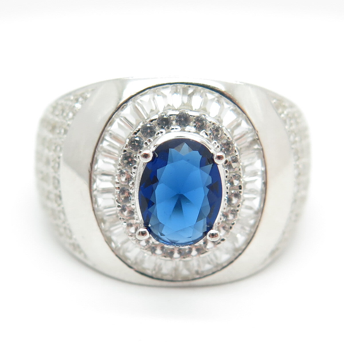 HAN 925 Sterling Silver Lab-Created Sapphire & White Topaz Ring Size 11