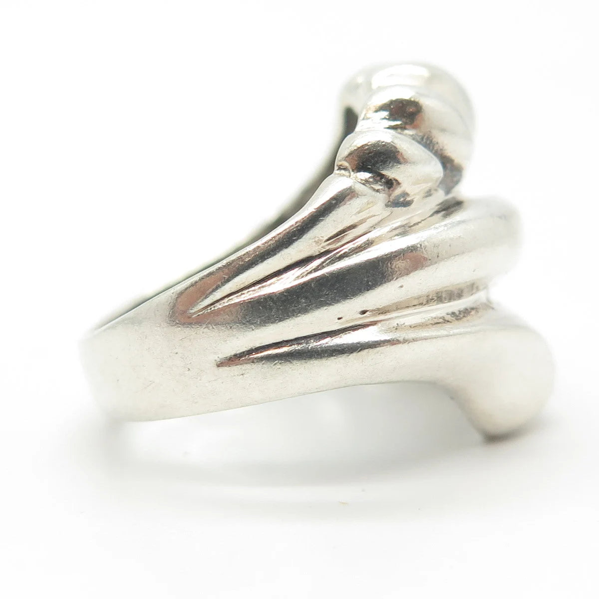 925 Sterling Silver Vintage Ribbed Wide Cocktail Ring Size 7.75