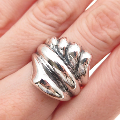 925 Sterling Silver Vintage Modernist Oxidized Ring Size 7.75