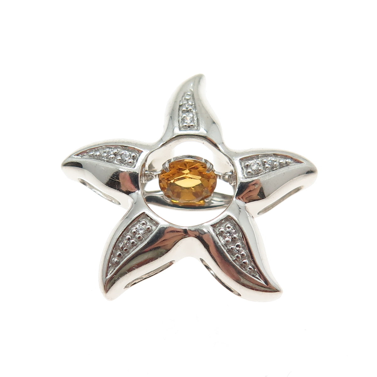 SAI 925 Sterling Silver Real Round-Cut Citrine & C Z Starfish Slide Pendant