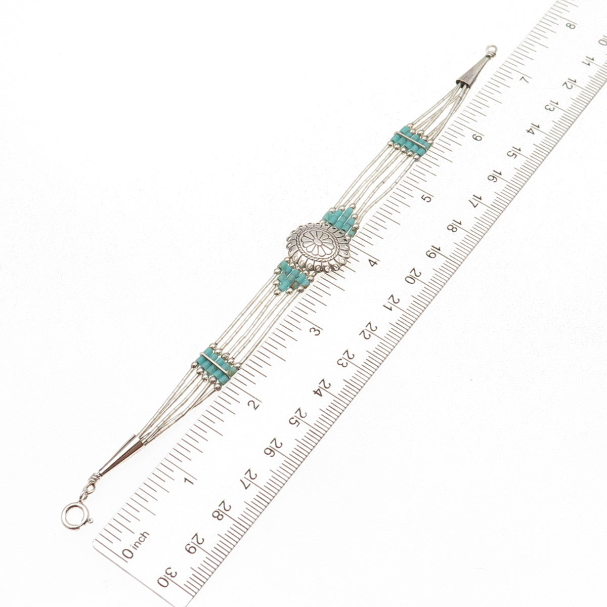 925 Sterling Vintage Southwestern Real Turquoise Concho Liquid Chain Bracelet 7"