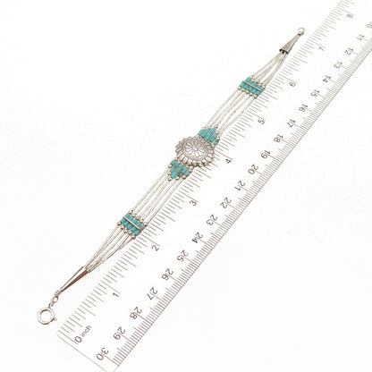 925 Sterling Vintage Southwestern Real Turquoise Concho Liquid Chain Bracelet 7"