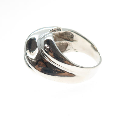 925 Sterling Silver Vintage Modernist Ribbed Dome Ring Size 9