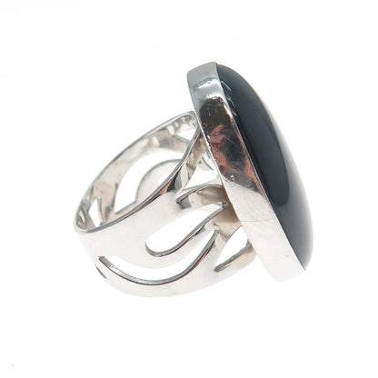 FD FELICIA DESIGN 925 Sterling Silver Vintage Real Black Onyx Dome Ring Size 5.5