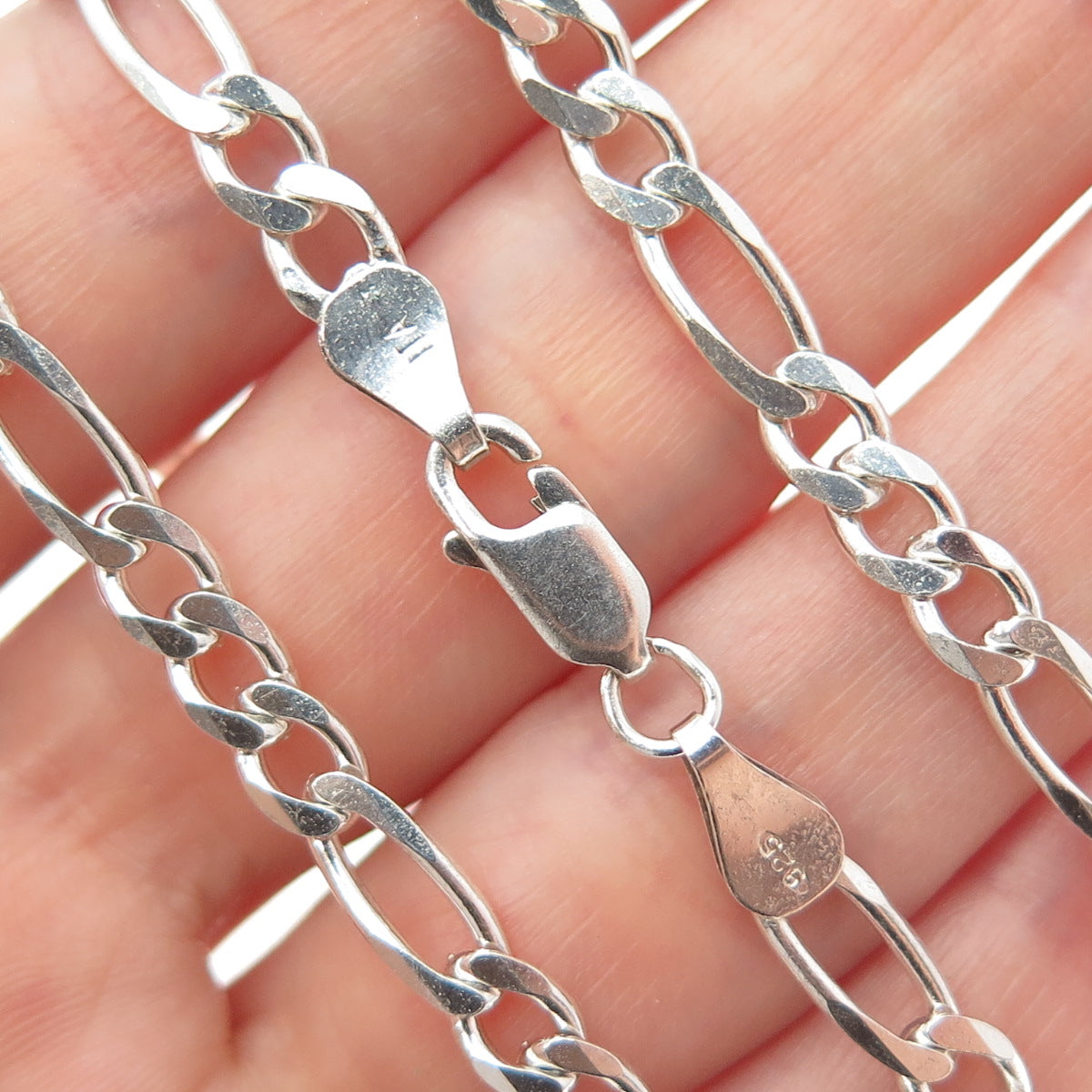 925 Sterling Silver Vintage Italy Figaro Chain Necklace 20"