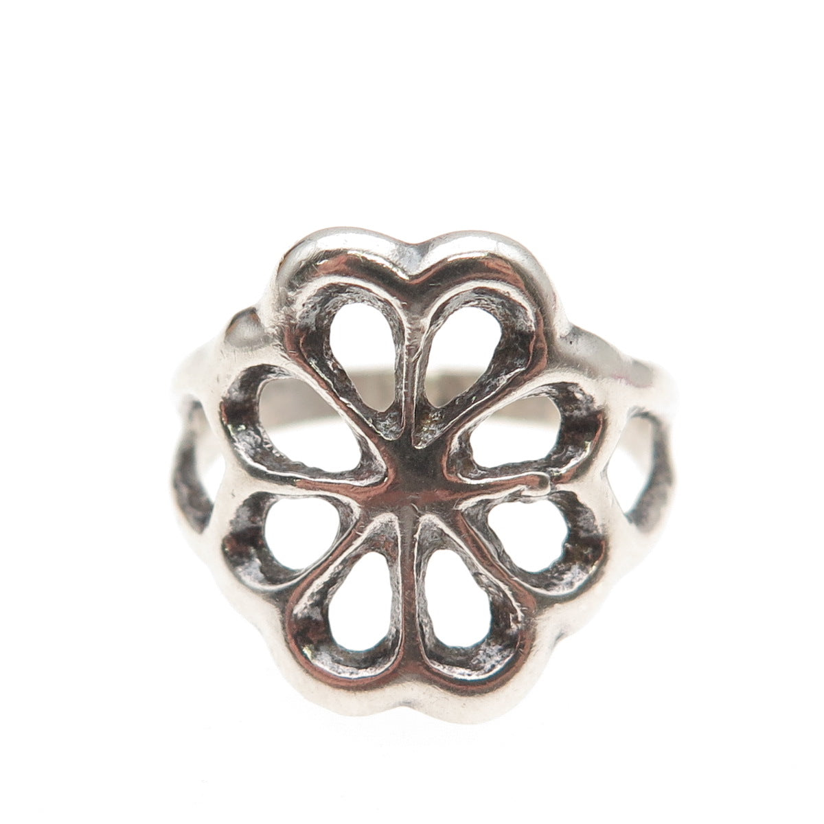 Old Pawn Sterling Silver Vintage Southwestern Flower Oxidized Tribal Ring Size 8