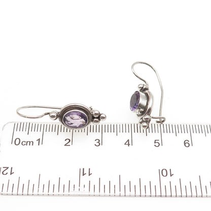 925 Sterling Silver Vintage Real Oval-Cut Amethyst Beaded Earrings
