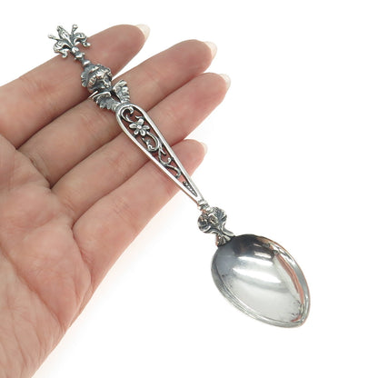 800 Silver Antique Art Deco Germany Fleur de Lis & Cherub Coffee Spoon