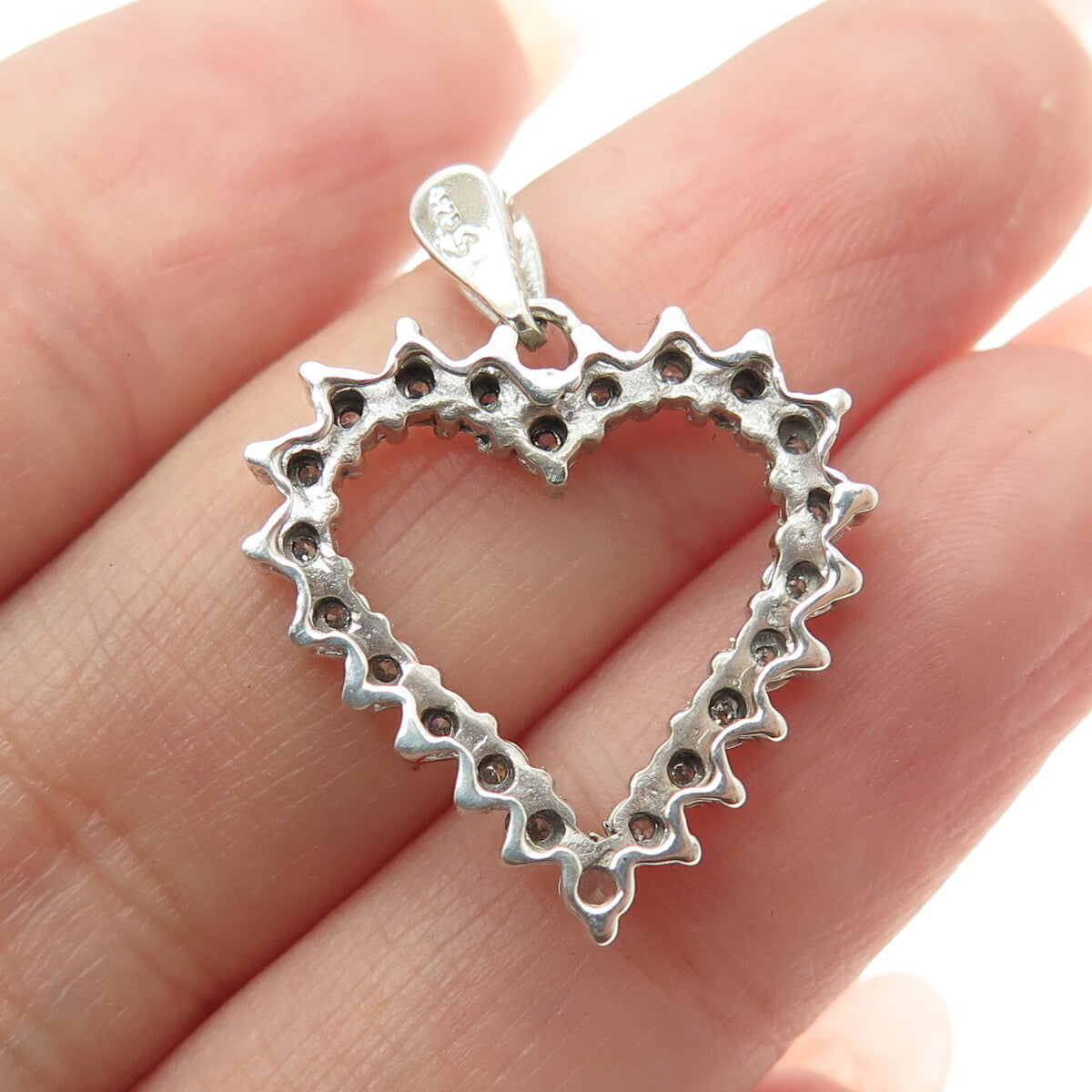 925 Sterling Silver Real Round-Cut Diamond & Nano Aquamarine Heart Pendant