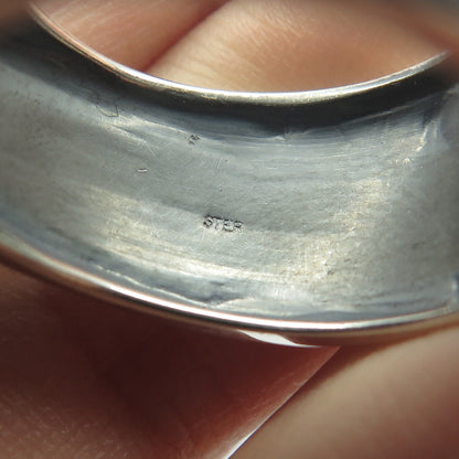 925 Sterling Silver Vintage Real Agate Gem Round Ring Size 10
