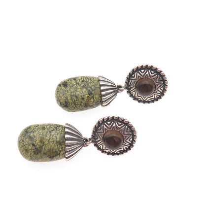 Carolyn Pollack Sterling Vintage Real Green Jasper Smoky Quartz Dangle Earrings