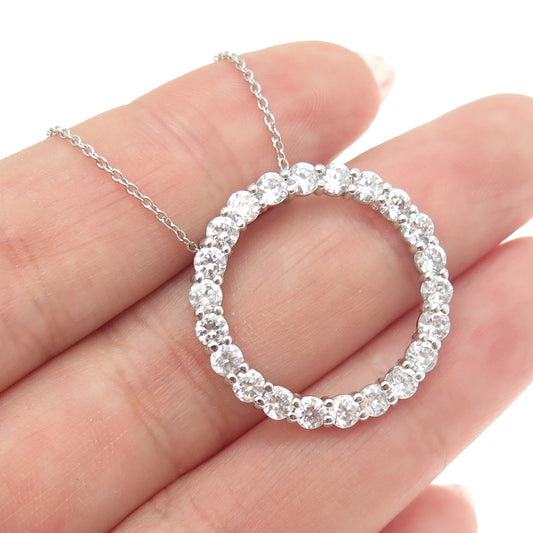 925 Sterling Silver Round-Cut C Z Circle of Life Cable Chain Necklace 18-20"