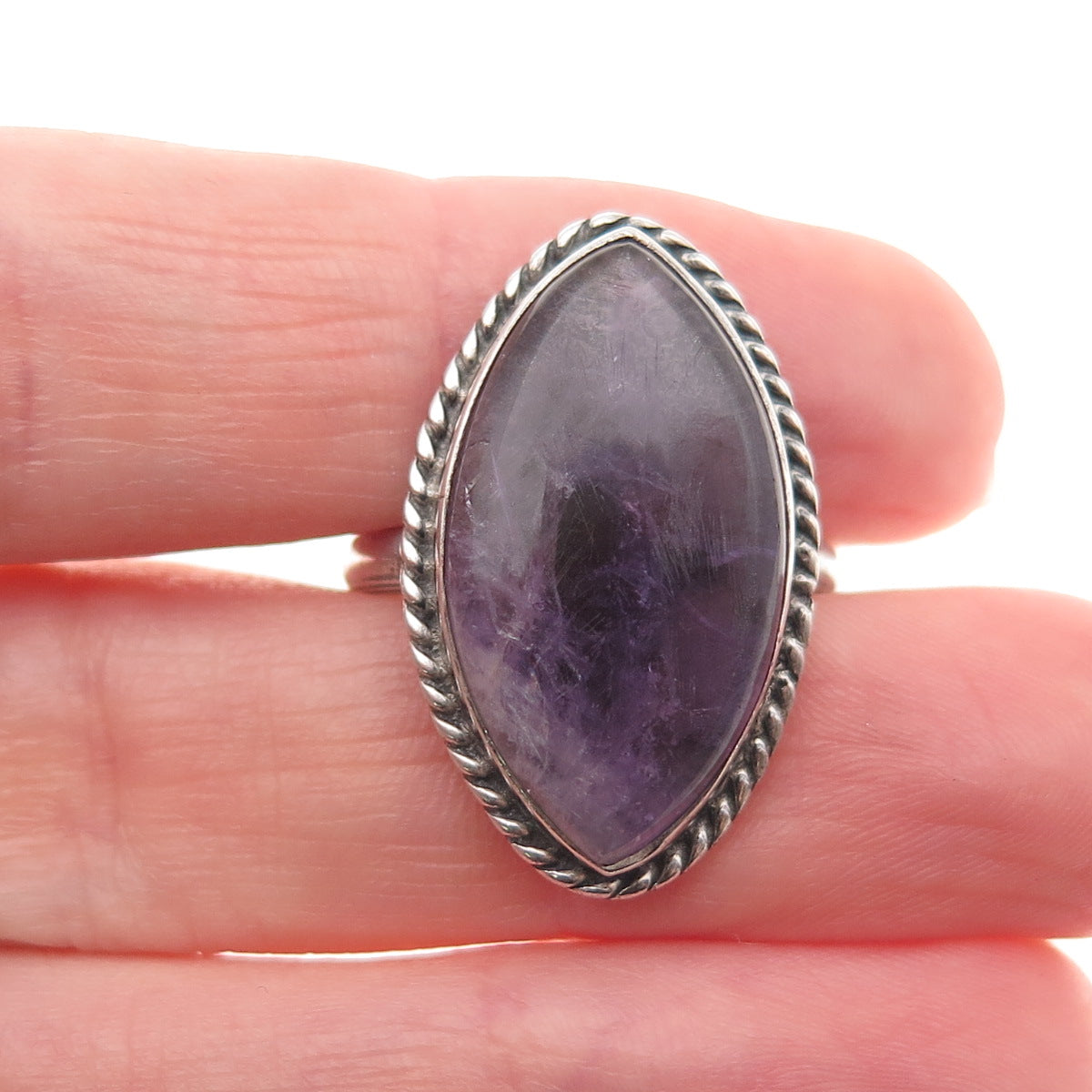 Old Pawn 925 Sterling Silver Vintage Southwestern Amethyst Tribal Ring Size 7.5