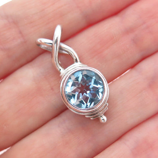 SUARTI BALI 925 Sterling Silver Vintage Real Blue Topaz Modernist Charm Pendant