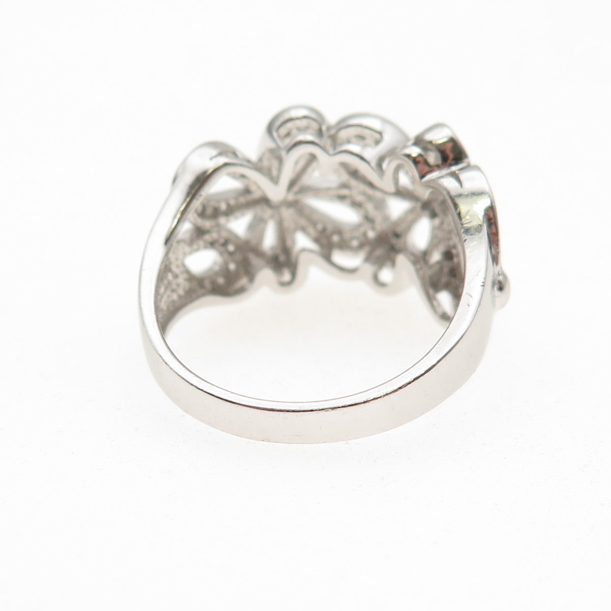 925 Sterling Silver Round-Cut C Z Floral Ring Size 7.25