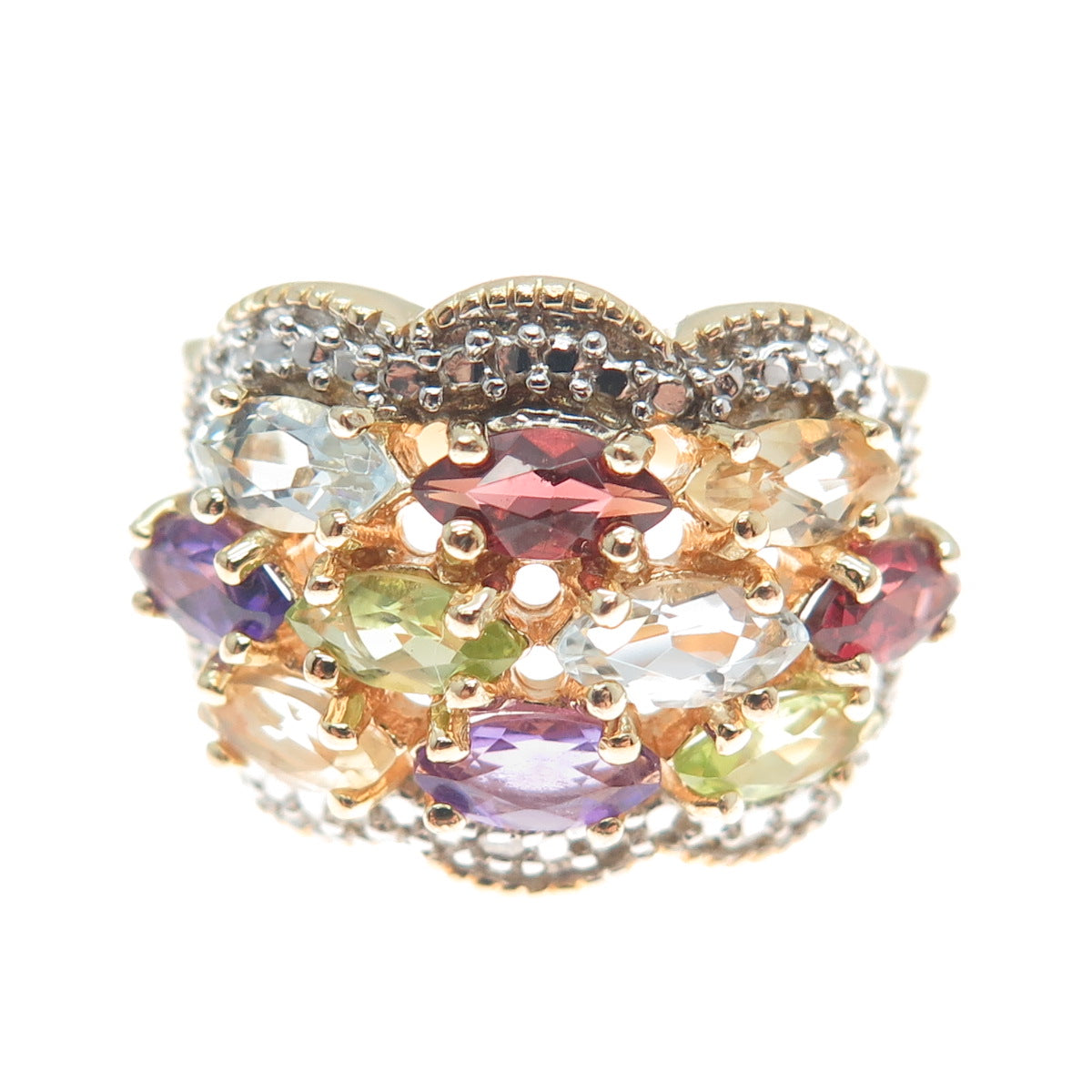 ROSS SIMONS Sterling Rose Gold Plated Diamond Accent & Multi-Gem Ring Size 7.25