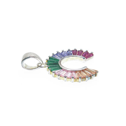 925 Sterling Silver Multi-Color Tapered Baguette-Cut C Z Rainbow Charm Pendant