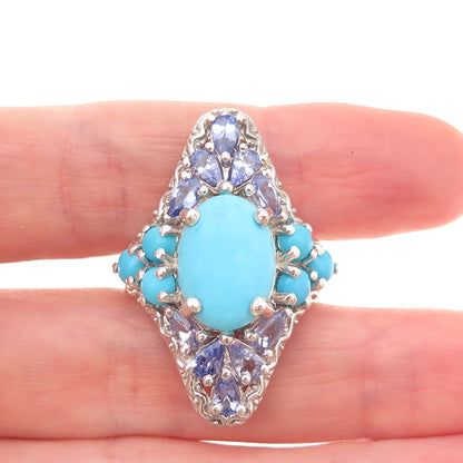 Chuck Clemency 925 Sterling Silver Real Turquoise & Tanzanite Ring Size 8.25