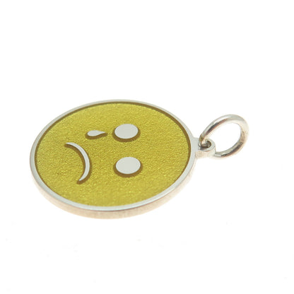 925 Sterling Silver Yellow Enamel Crying Face Emoji Minimalist Charm Pendant