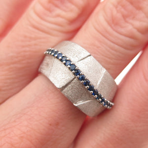 Effy 925 Sterling Silver Real Round-Cut Sapphire Wavy Ring Size 7.25