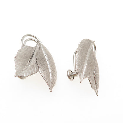 Harry S. Bick 925 Sterling Silver Vintage Floral Leaf Screw Back Earrings