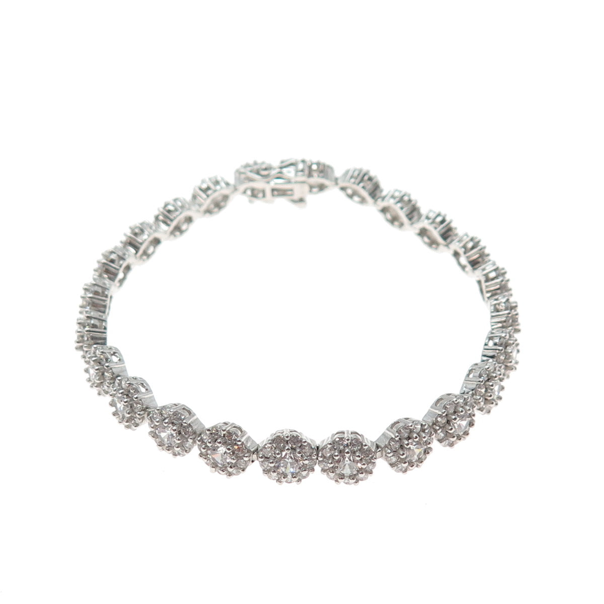 925 Sterling Silver Round-Cut C Z Flower Link Sparkle Bracelet 6.5"