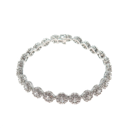 925 Sterling Silver Round-Cut C Z Flower Link Sparkle Bracelet 6.5"
