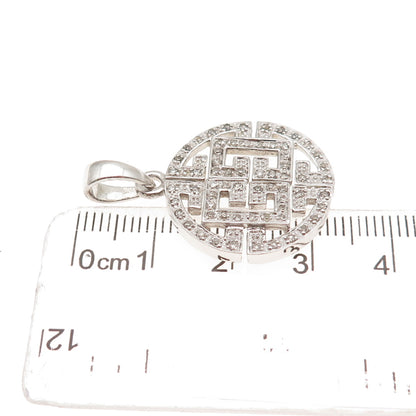 925 Sterling Silver Real Round-Cut Diamond Greek Key Charm Pendant