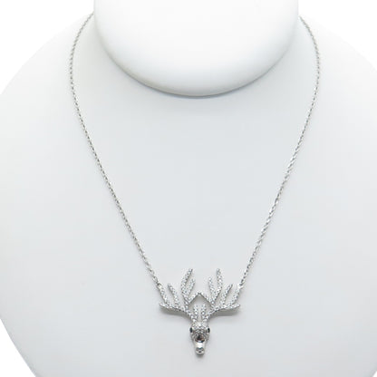 925 Sterling Silver Round-Cut Black & White C Z Deer Cable Chain Necklace 18-20"