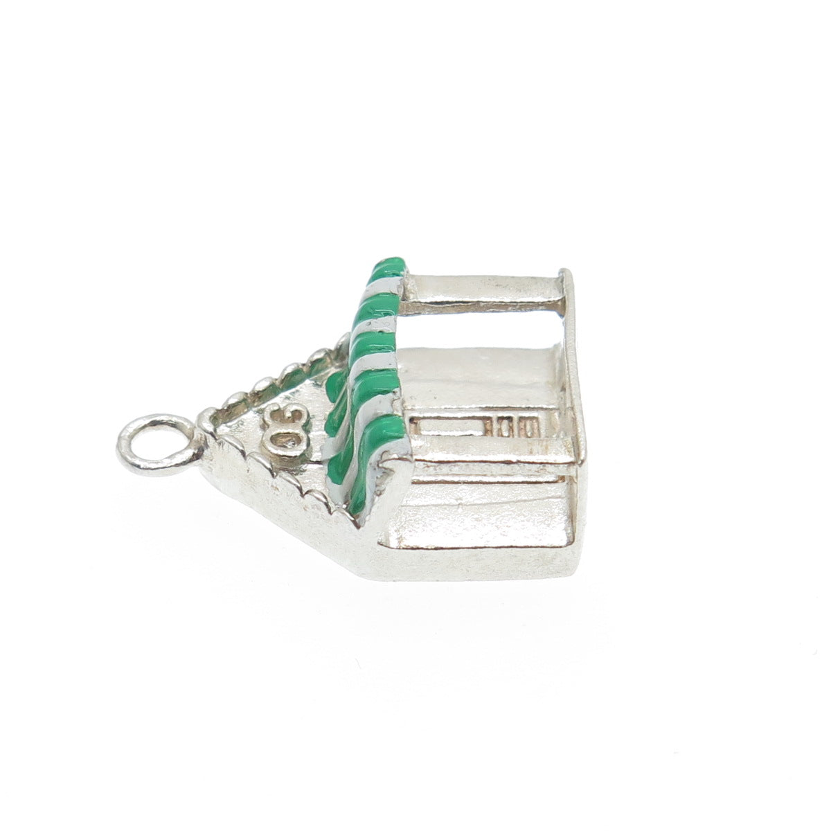 925 Sterling Silver Vintage Green & White Enamel OG House Porch Charm Pendant