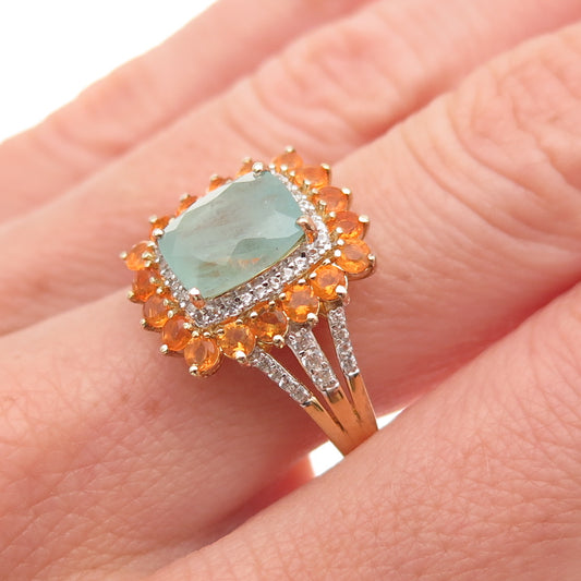 D'Joy Sterling Silver Gold Plated Real Aquamarine Citrine & Topaz Ring Size 8.25