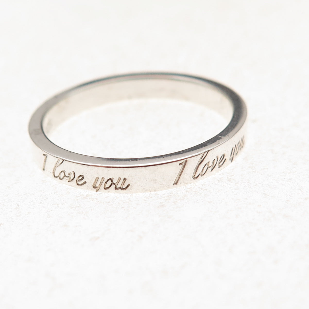 Tiffany & Co. 925 Sterling Silver Vintage I Love You Band Ring Size 8