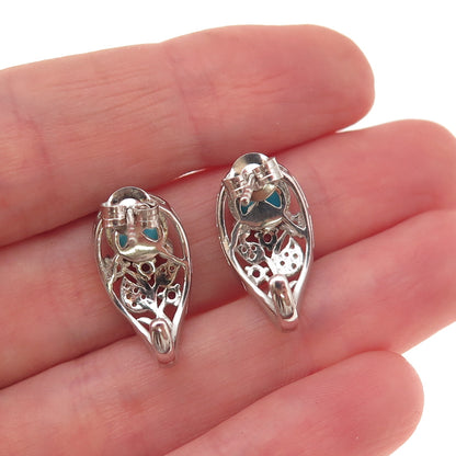 Chuck Clemency 925 Sterling Silver Real Turquoise Amethyst Topaz Floral Earrings