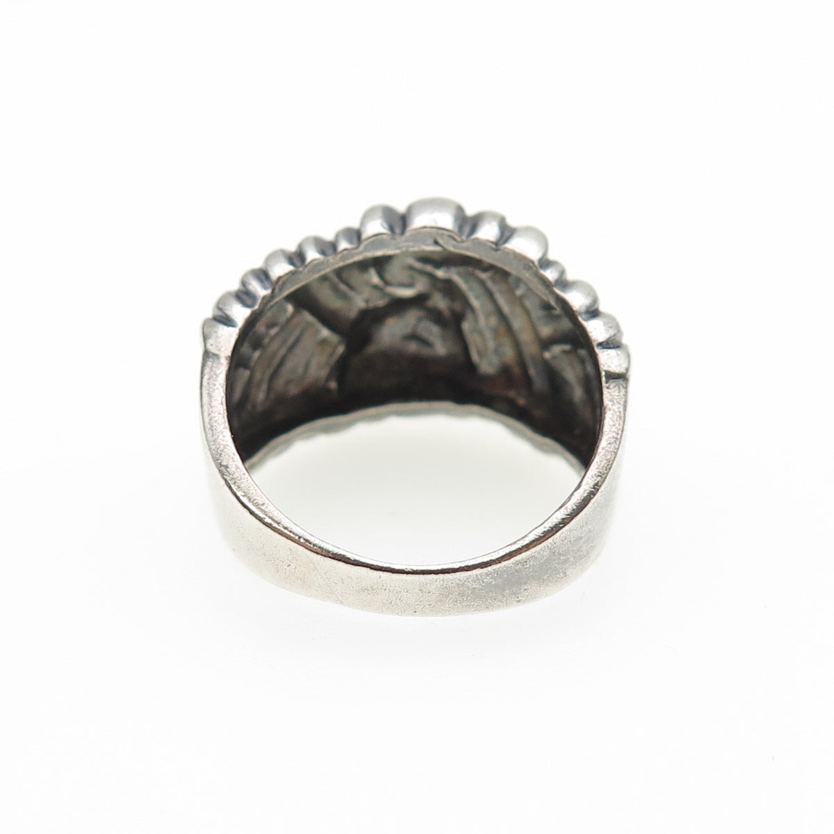 925 Sterling Silver Vintage Italy Modernist Ribbed Oxidized Ring Size 7.25