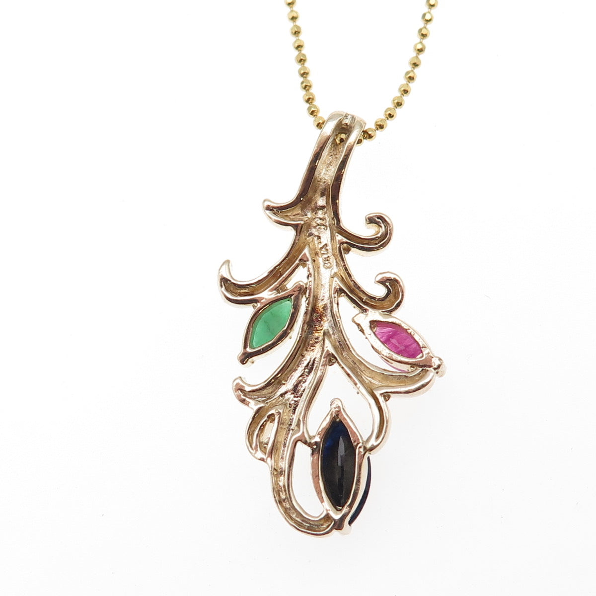 Seta Sterling Silver Gold Plated Vintage Real Sapphire Emerald Ruby Necklace 16"