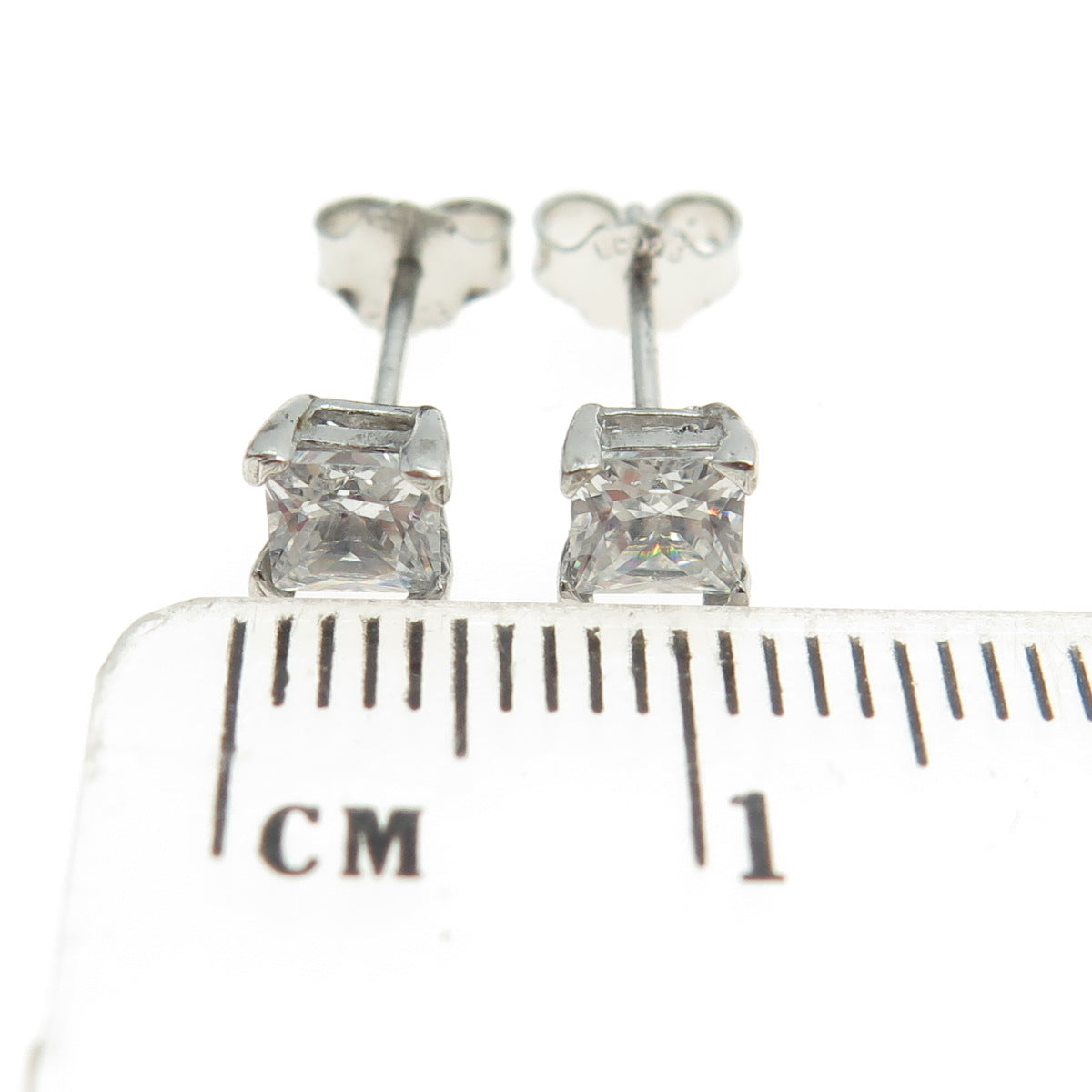 925 Sterling Silver Princess-Cut C Z Stud Earrings