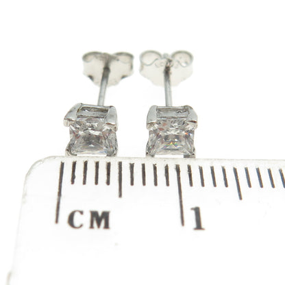 925 Sterling Silver Princess-Cut C Z Stud Earrings
