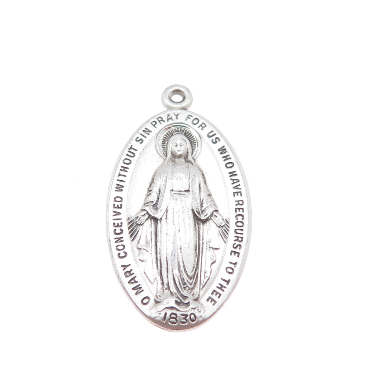 925 Sterling Silver Vintage St. Mary Miraculous Medal Charm Pendant
