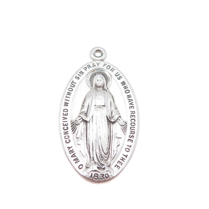 925 Sterling Silver Vintage St. Mary Miraculous Medal Charm Pendant