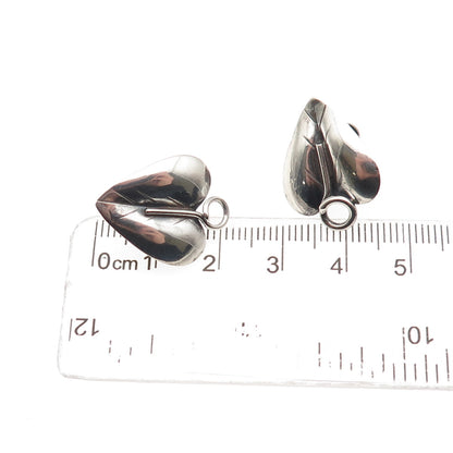 925 Sterling Silver Antique Art Deco Floral Leaf Oxidized Screw Back Earrings