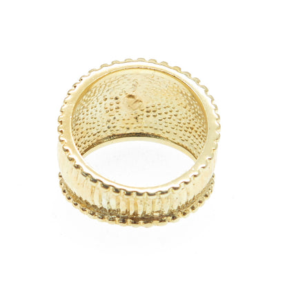 925 Sterling Silver Gold Plated Round-Cut Shaped C Z Fleur-de-Lis Ring Size 7.25