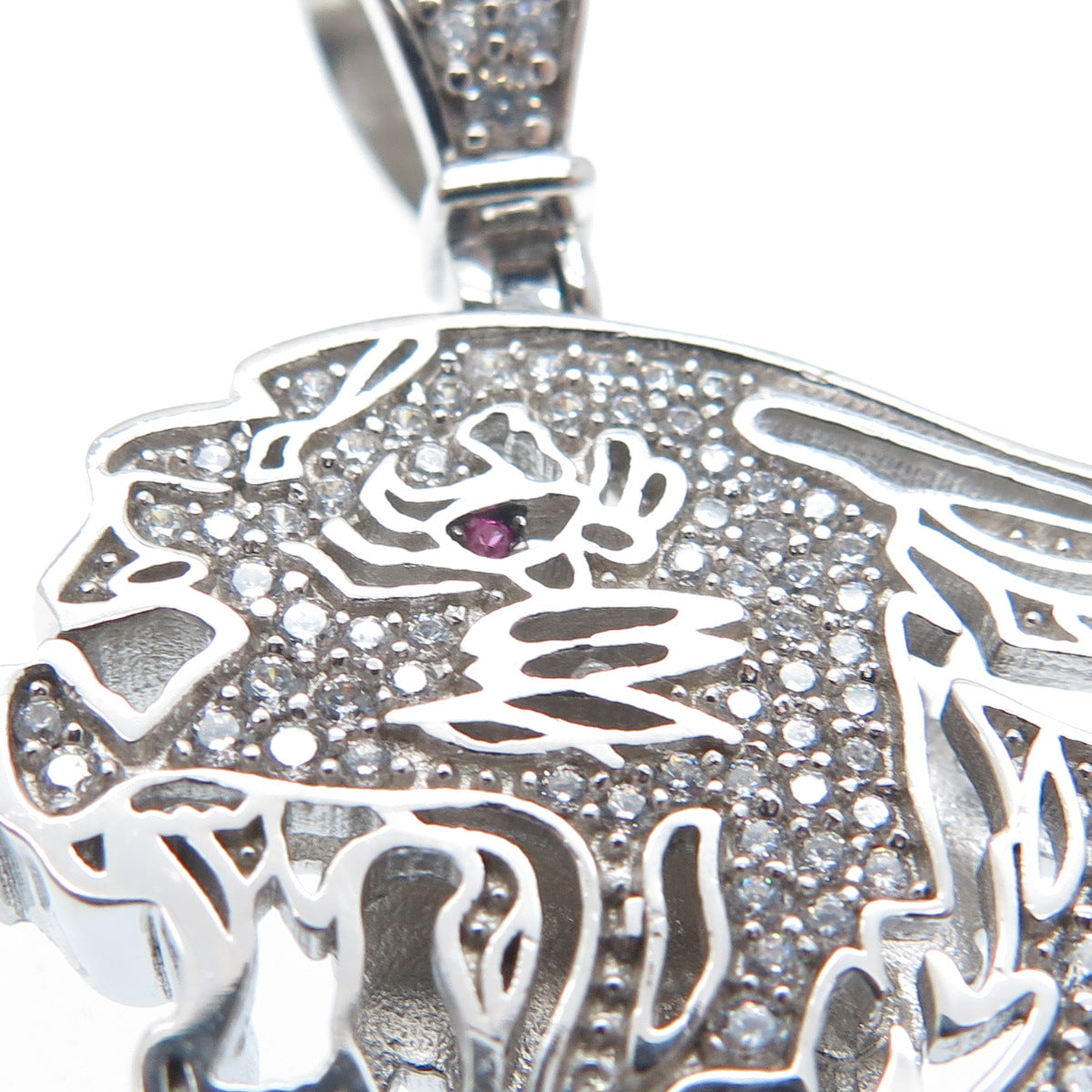 925 Sterling Silver Real Round-Cut Ruby & C Z Panther Charm Pendant