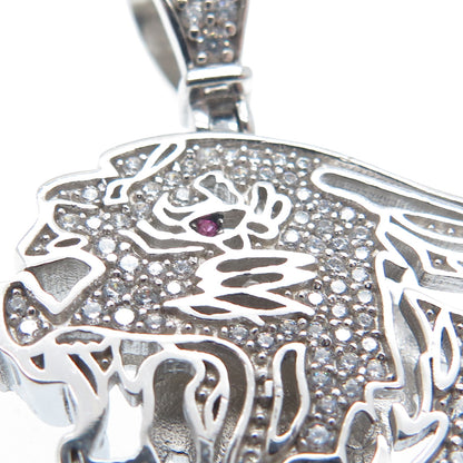 925 Sterling Silver Real Round-Cut Ruby & C Z Panther Charm Pendant
