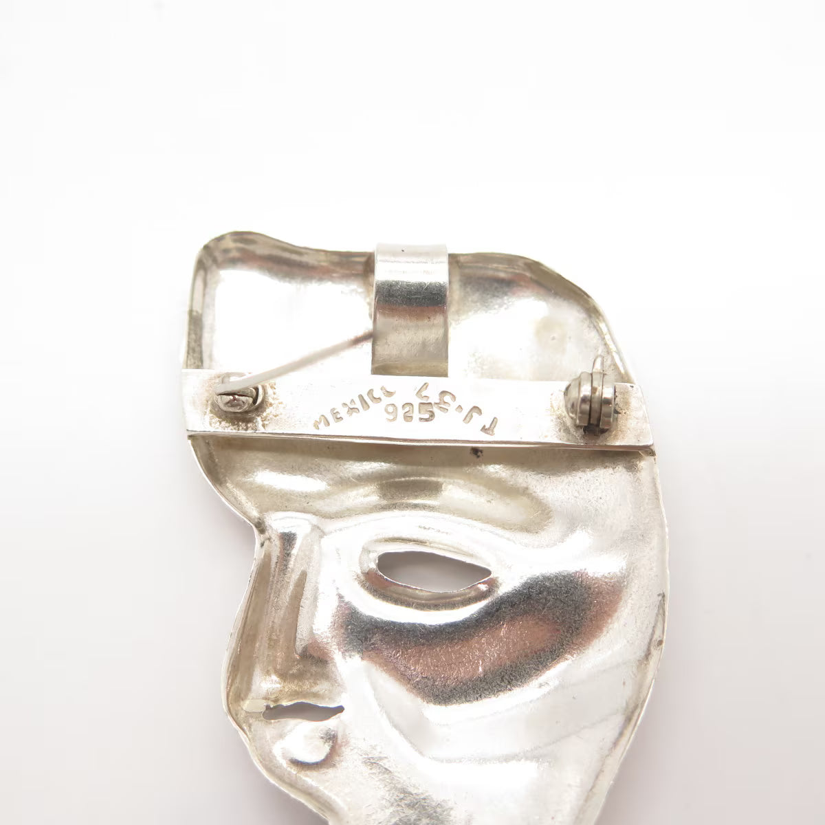 925 Sterling Silver Vintage Mexico Mask Face Pin Brooch / Pendant