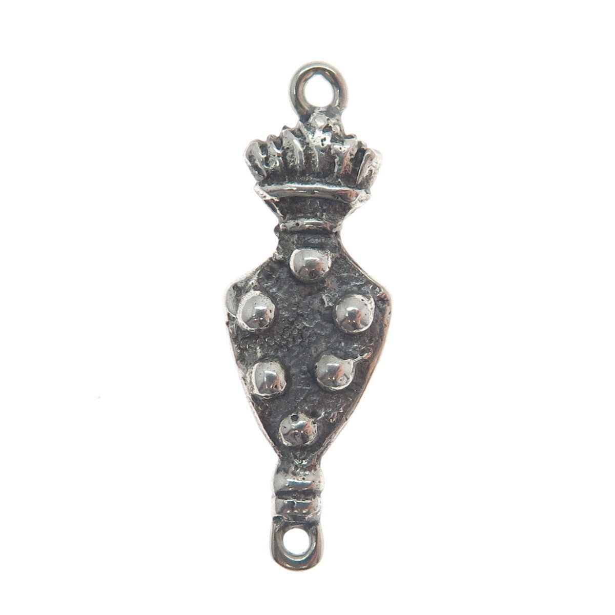 800 Silver Antique Roman Crown & Fleur de Lis Symbol Oxidized Charm Pendant