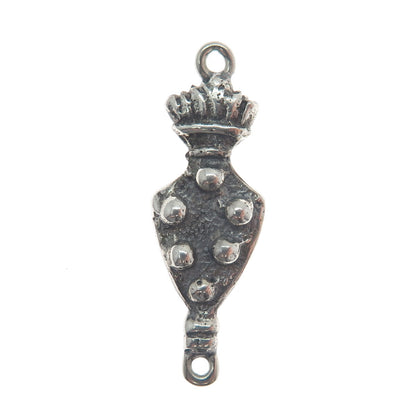 800 Silver Antique Roman Crown & Fleur de Lis Symbol Oxidized Charm Pendant