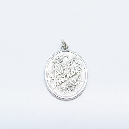 925 Sterling Silver Vintage "Happy Birthday" Floral Pendant