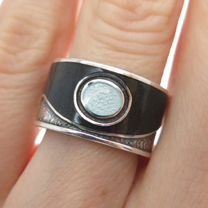 C. LAMOND FILS 925 Sterling Silver Vintage Enamel Modernist Band Ring Size 6.25