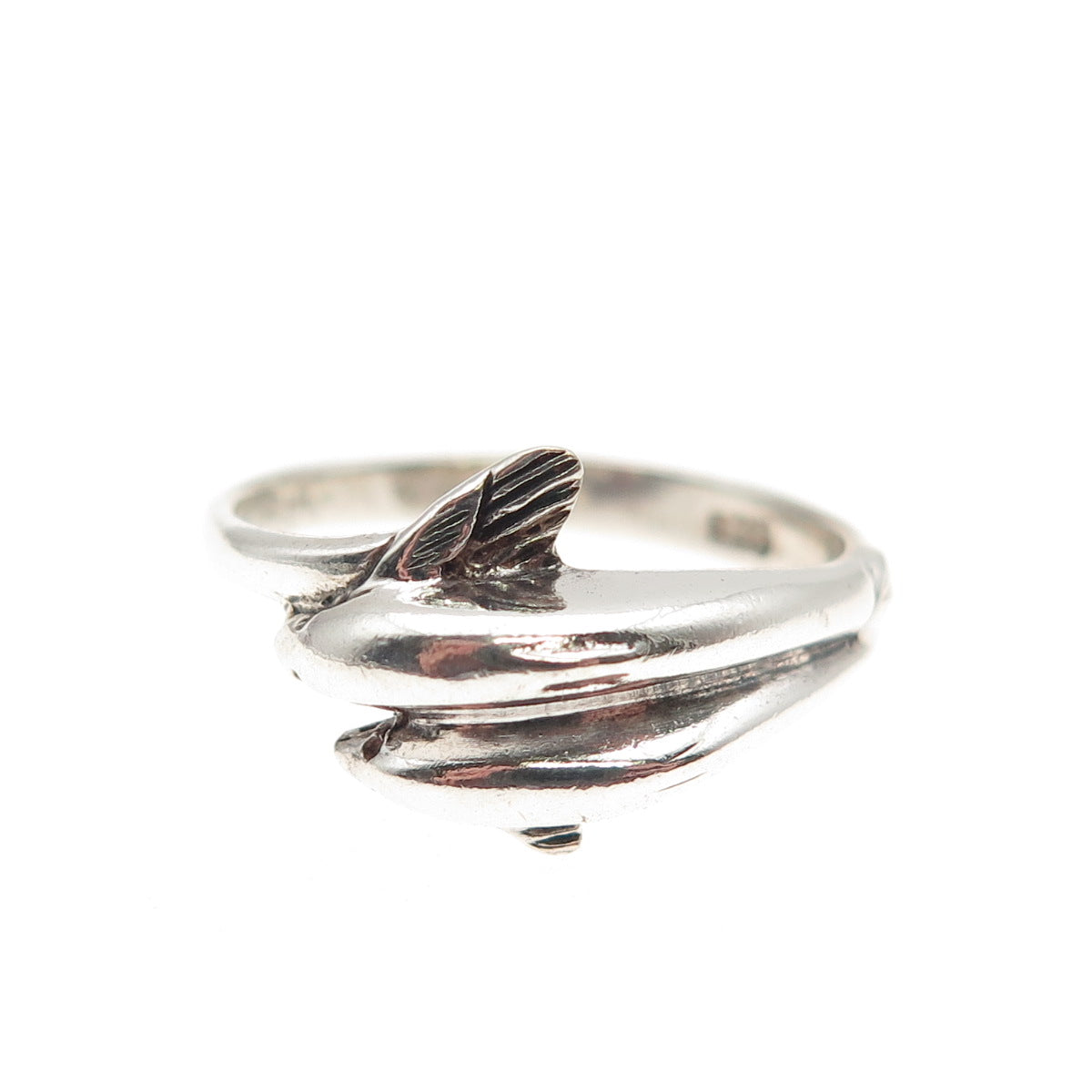 925 Sterling Silver Vintage Dolphin Couple Oxidized Ring Size 6.5