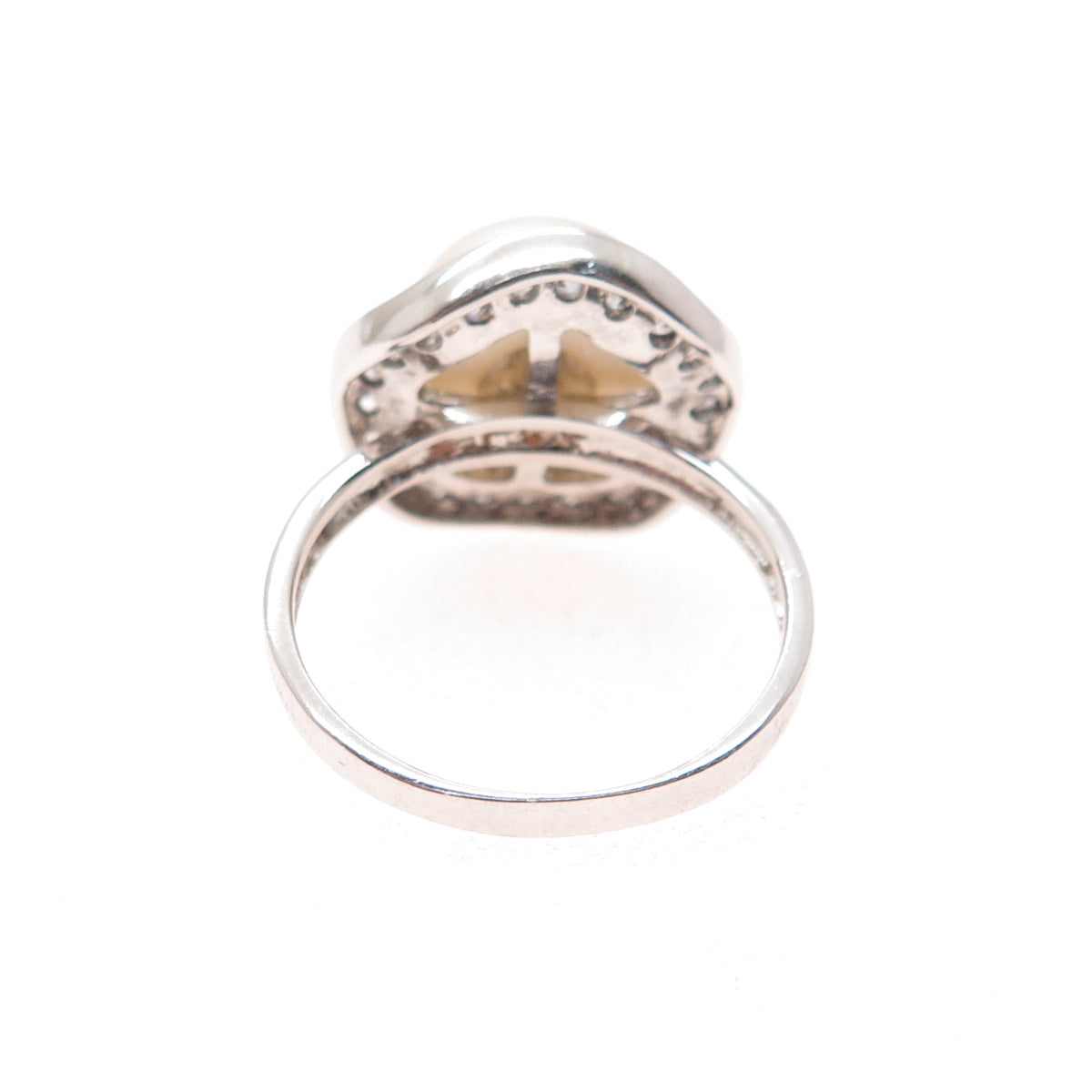 925 Sterling Silver Real Pearl & Round-Cut C Z Modernist Ring Size 7.25